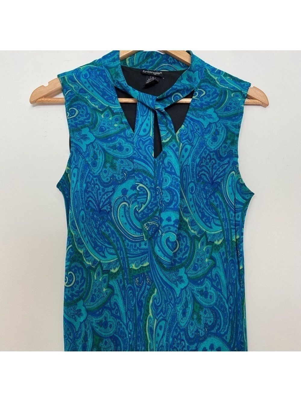 Triangle Bow tie detail maxi dress sleeveless cerulean blue pattern size 12 - Picture 3 of 14